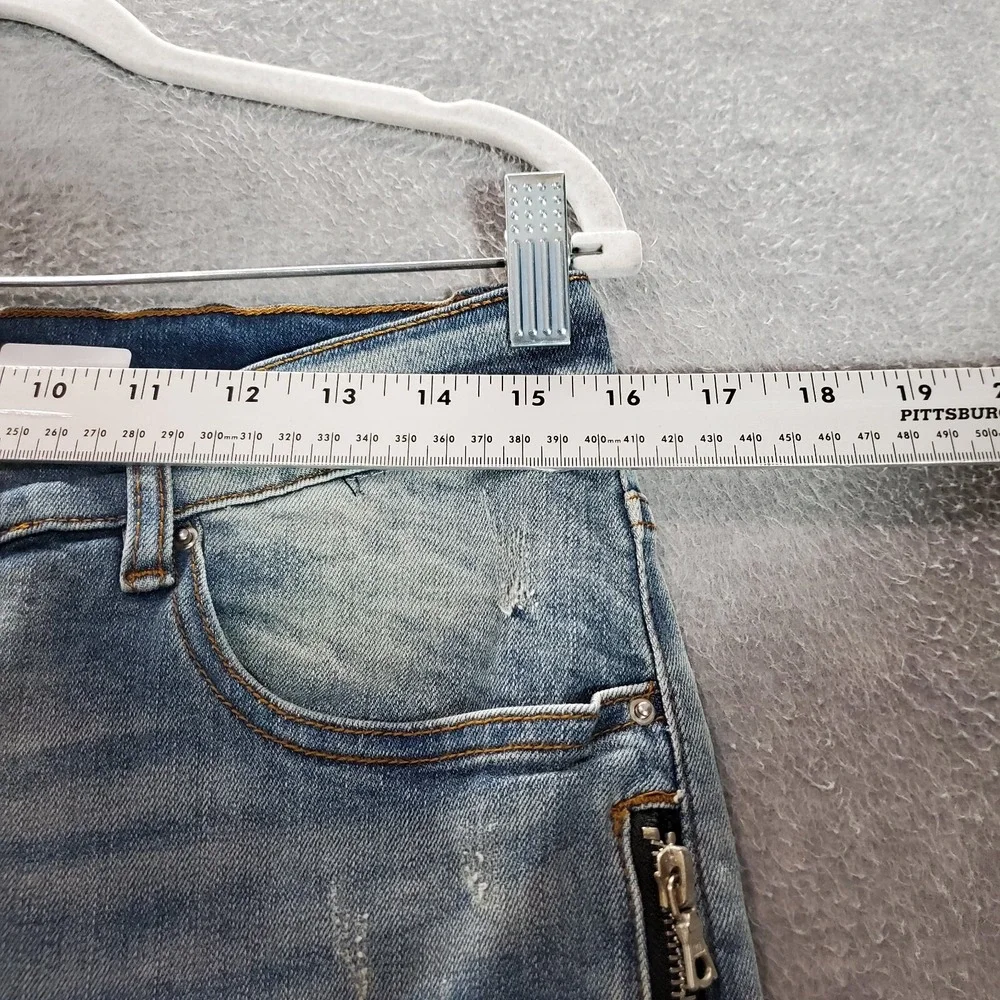 Amiri Men Jeans 34 Blue Denim‎ Slim Biker Moto Punk Streetwear Zipper Splice